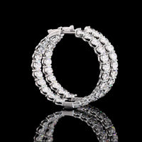 14K White Gold Medium Hoop Earrings with North-South Prong Set Oval Lab Diamonds - 8.96 Carat Total Weight - Covaloro Fine Jewelry