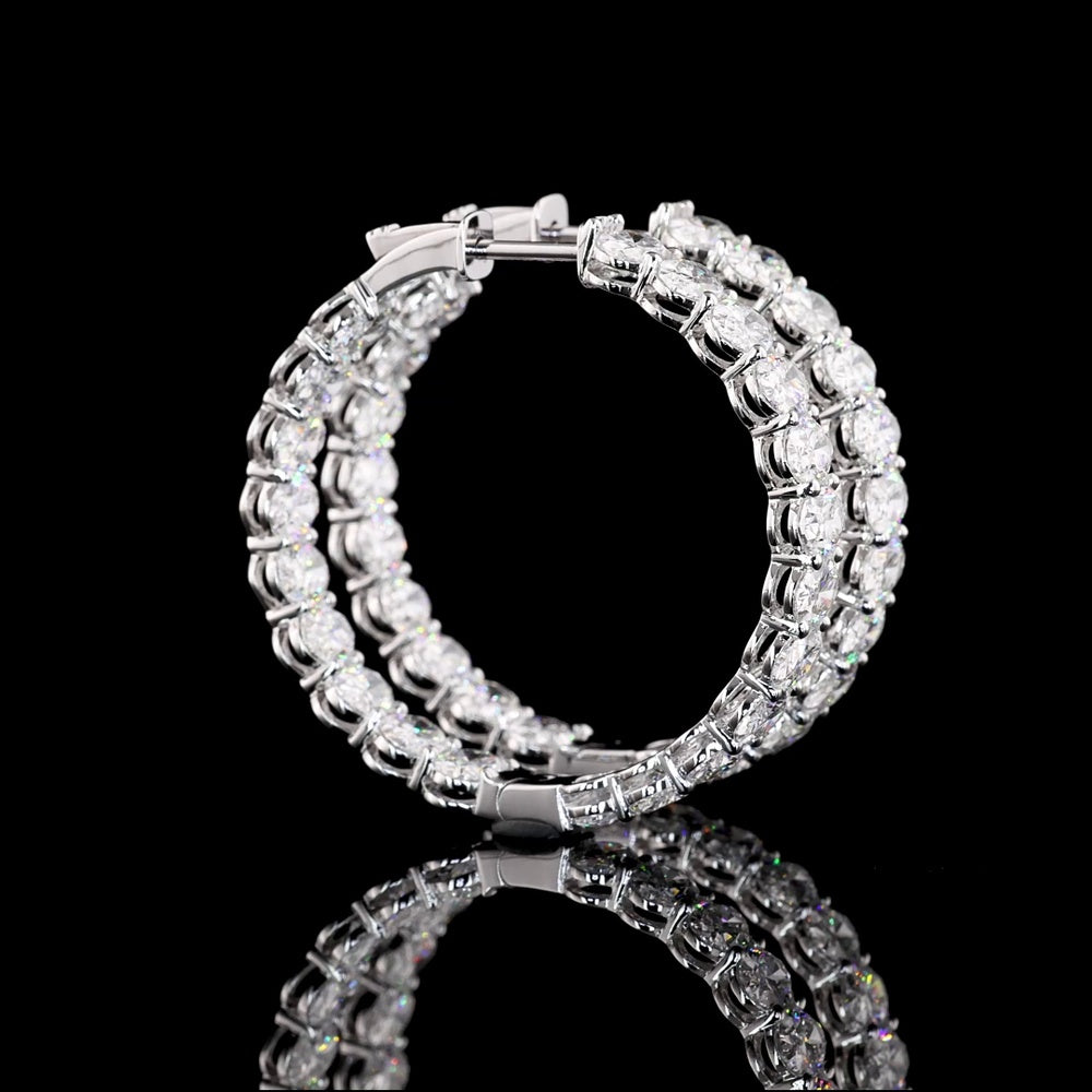 14K White Gold Medium Hoop Earrings with North-South Prong Set Oval Lab Diamonds - 8.96 Carat Total Weight - Covaloro Fine Jewelry