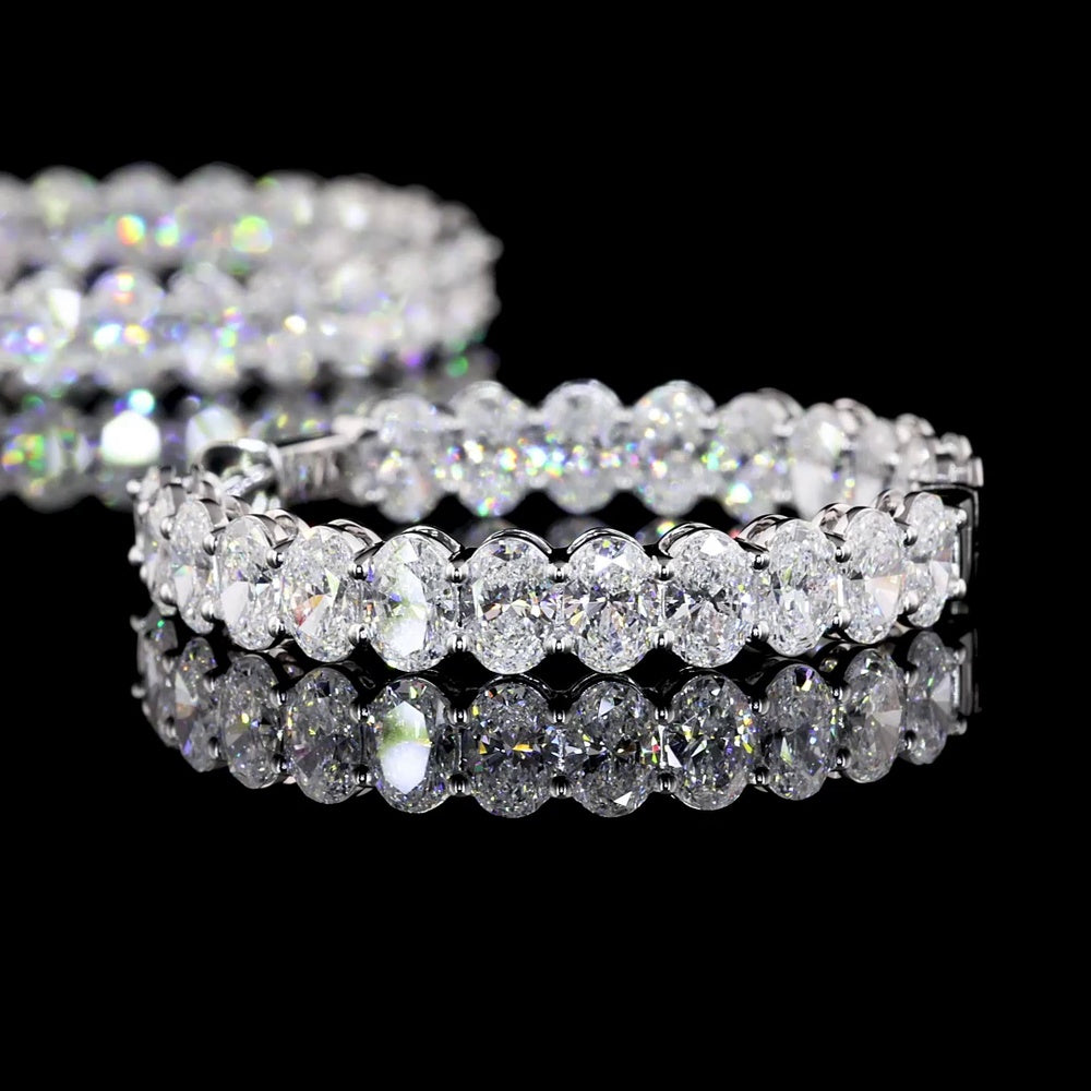 14K White Gold Medium Hoop Earrings with North-South Prong Set Oval Lab Diamonds - 8.96 Carat Total Weight - Covaloro Fine Jewelry