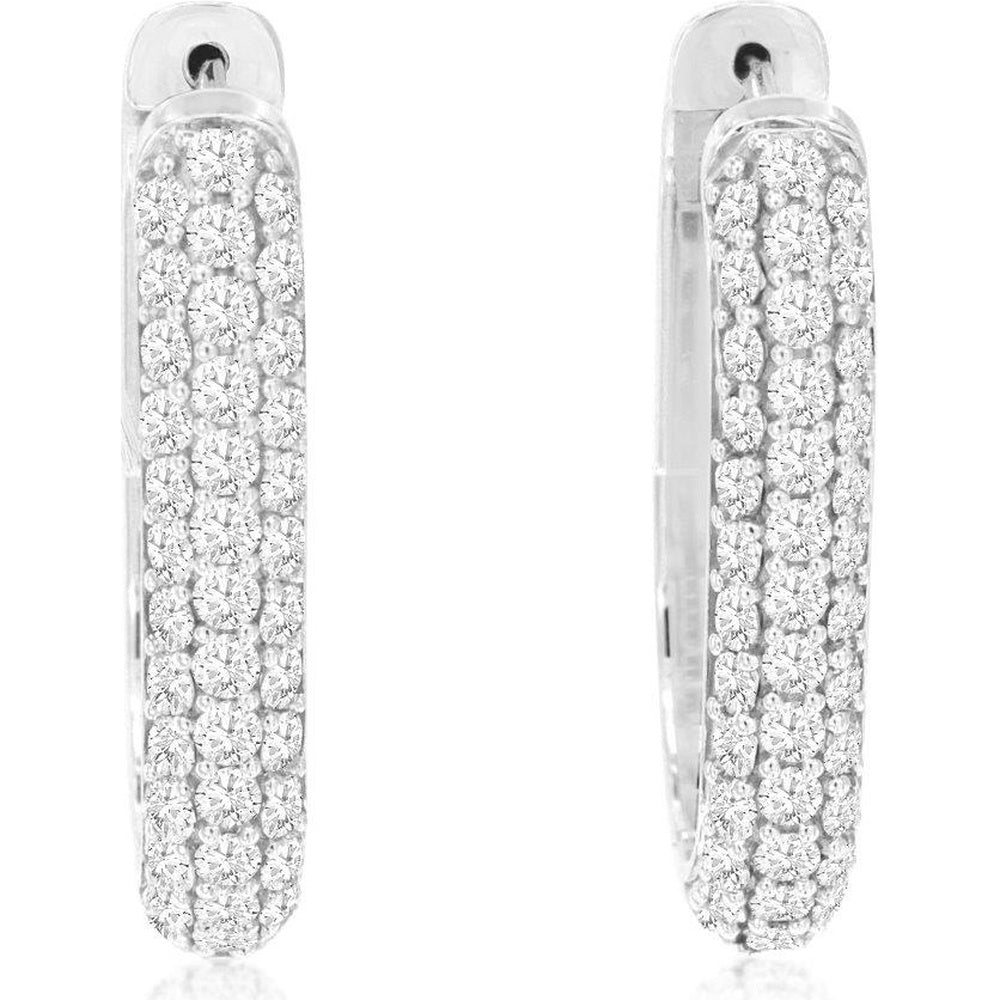 14K White Gold Medium Hoop Earrings with Pave-Set Round Diamonds - 2.00 Carat Total Diamond Weight - Royal Jewelry