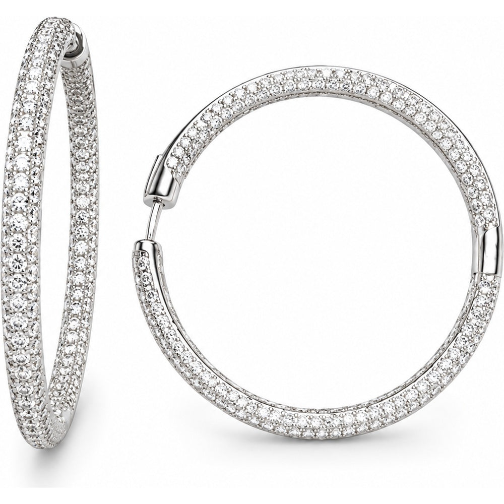 14K White Gold Medium Hoop Earrings with Pavé-Set Round Diamonds - 8.31 Carat Total Diamond Weight by Auriventus