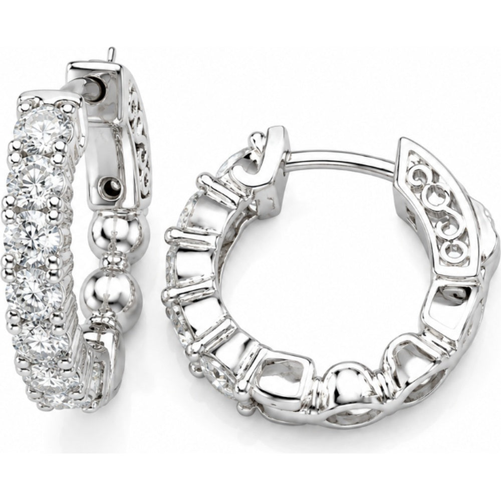 14K White Gold Medium Hoop Earrings with Pave Set Round Lab Grown Diamonds - 1.16 Carat Total Diamond Weight by Auriventus