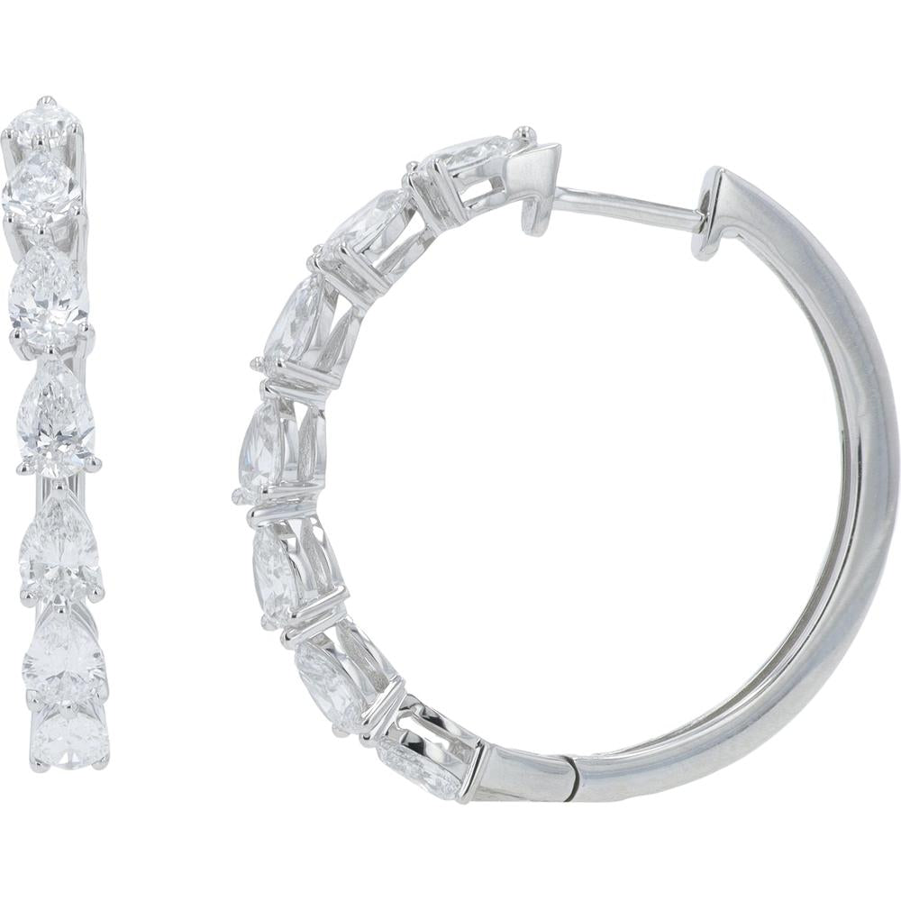 14K White Gold Medium Hoop Earrings with Pear-Shaped Lab Grown Diamonds - 2.00 Carats Total Diamond Weight