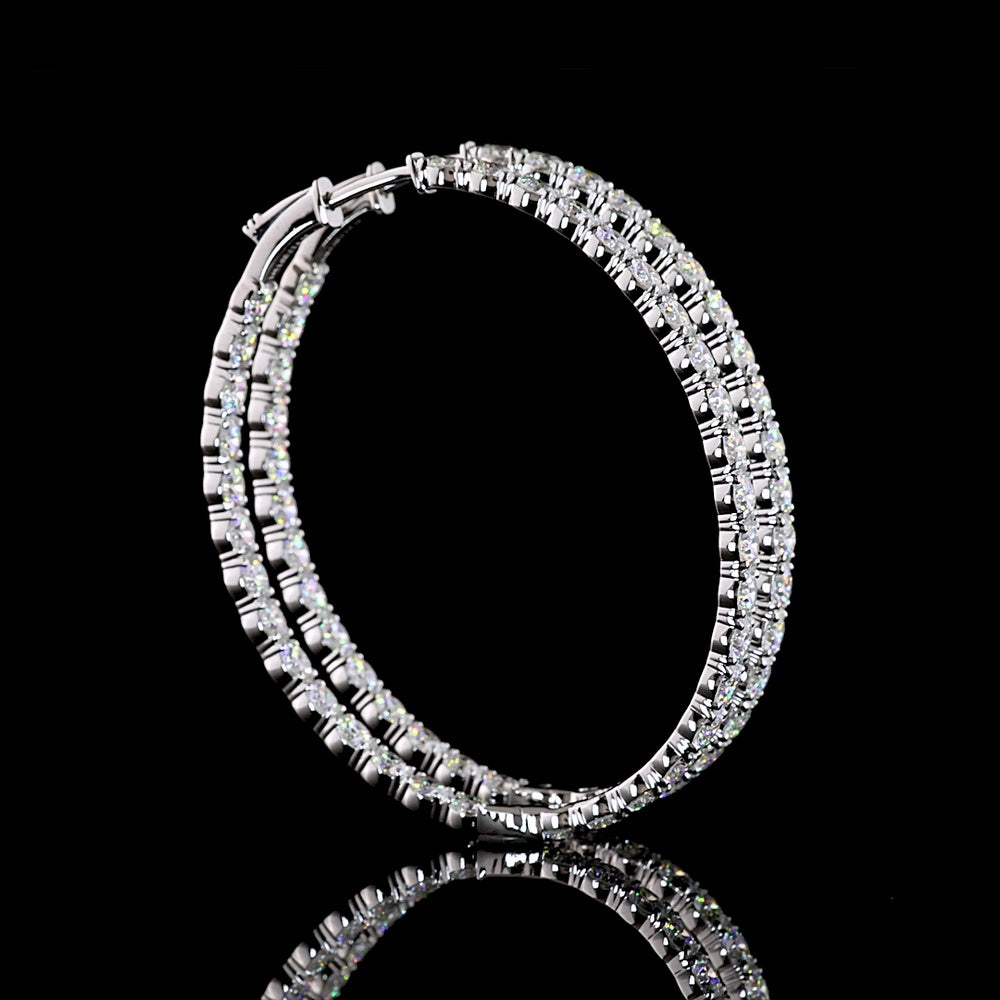 14K White Gold Medium Hoop Earrings with Prong-Set Brilliant Round Lab Diamonds - 6.79 Carat Total Diamond Weight - Covaloro Fine Jewelry