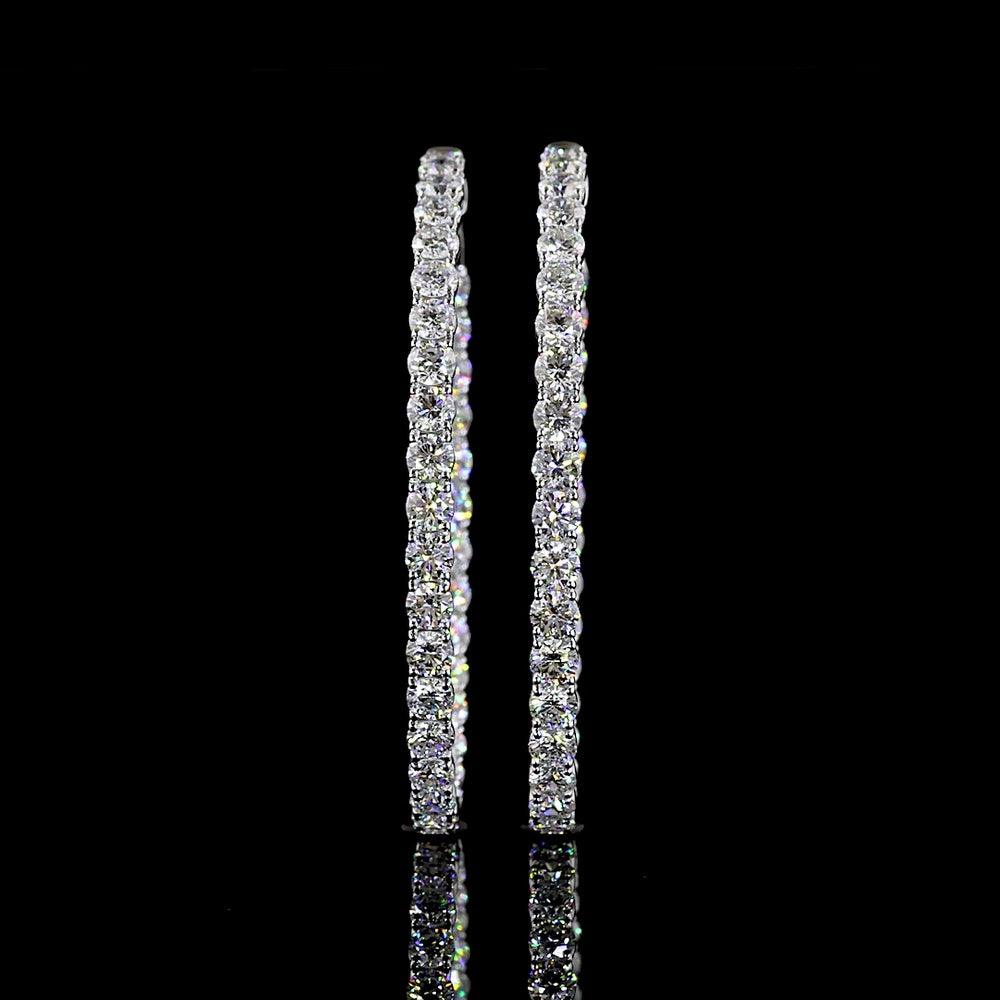 14K White Gold Medium Hoop Earrings with Prong-Set Brilliant Round Lab Diamonds - 6.79 Carat Total Diamond Weight - Covaloro Fine Jewelry