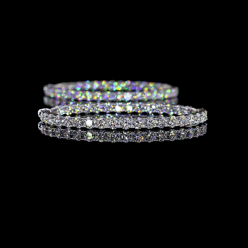 14K White Gold Medium Hoop Earrings with Prong-Set Brilliant Round Lab Diamonds - 6.79 Carat Total Diamond Weight - Covaloro Fine Jewelry