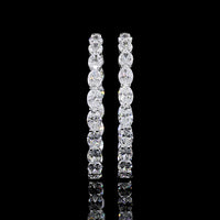 14K White Gold Medium Hoop Earrings with Prong-Set Oval Cut Lab Diamonds - 11.49 Carat Total Diamond Weight - Covaloro Fine Jewelry