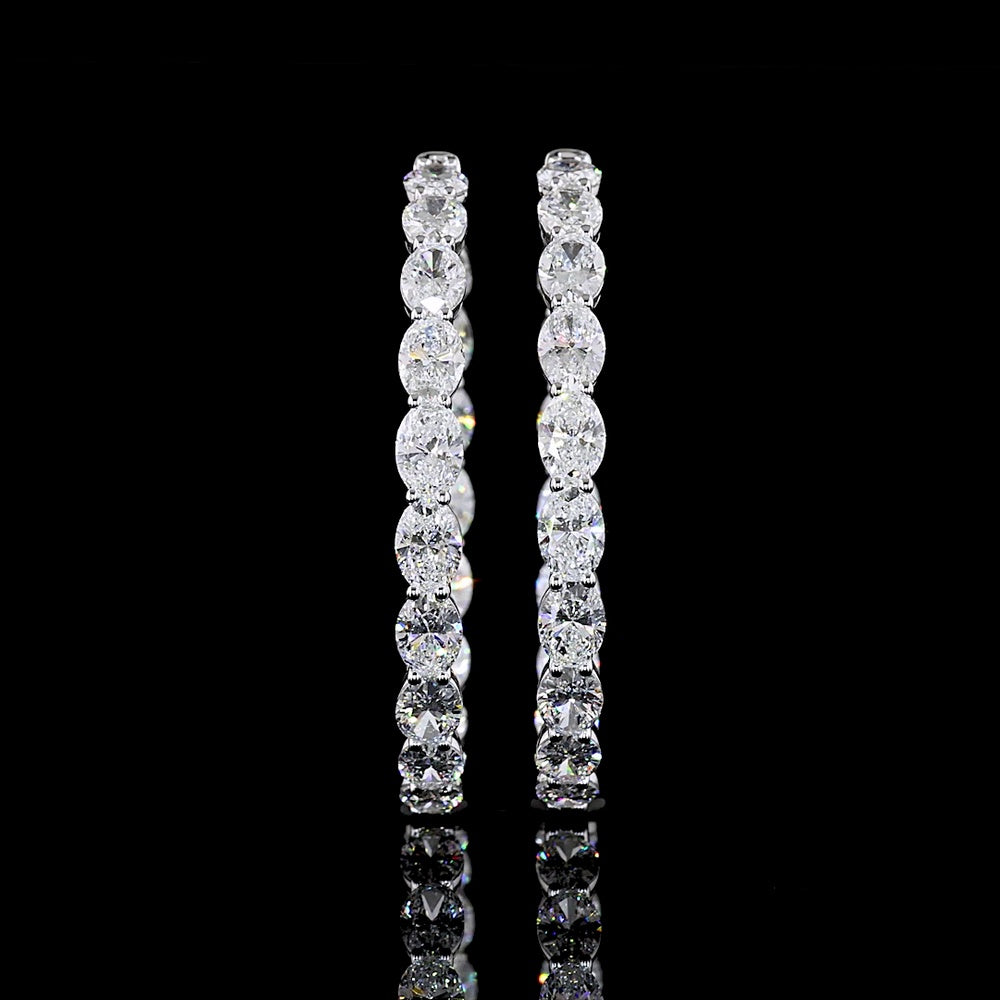 14K White Gold Medium Hoop Earrings with Prong-Set Oval Cut Lab Diamonds - 11.49 Carat Total Diamond Weight - Covaloro Fine Jewelry