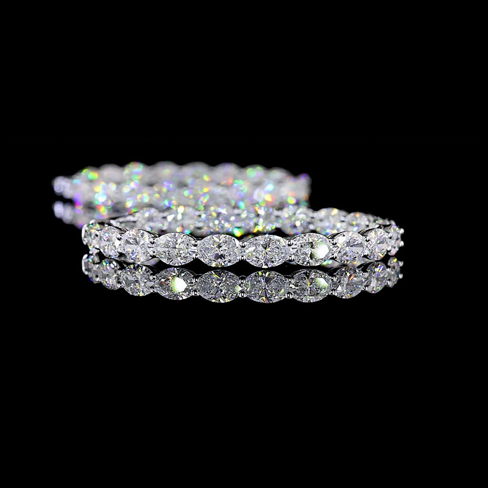 14K White Gold Medium Hoop Earrings with Prong-Set Oval Cut Lab Diamonds - 11.49 Carat Total Diamond Weight - Covaloro Fine Jewelry