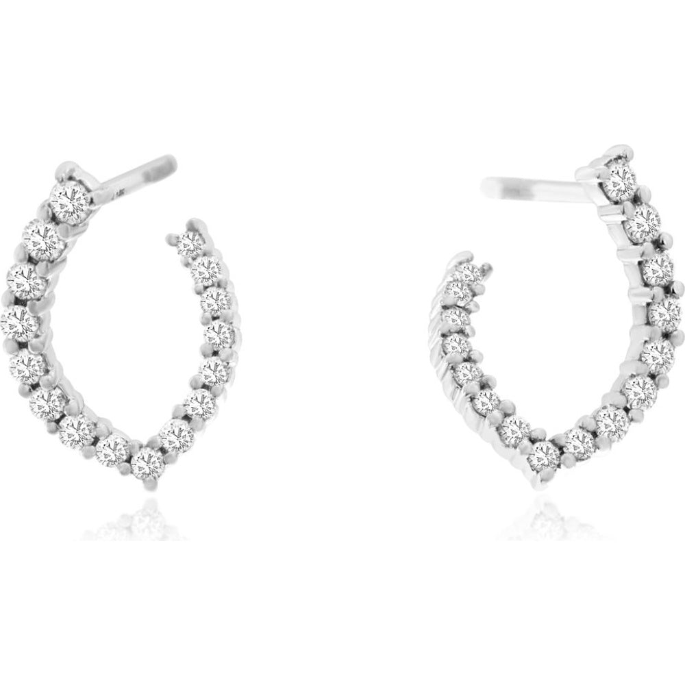 14K White Gold Medium Hoop Earrings with Prong-Set Round Brilliant Diamonds - 0.50 Carat Total Diamond Weight - Royal Jewelry