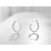 14K White Gold Medium Hoop Earrings with Prong-Set Round Brilliant Diamonds - 0.50 Carat Total Diamond Weight - Royal Jewelry