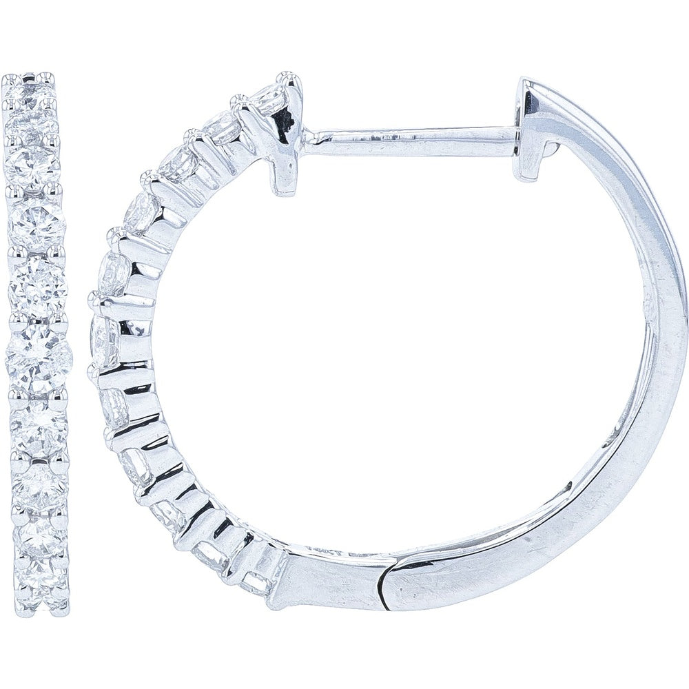 14K White Gold Medium Hoop Earrings with Prong-Set Round Diamonds - 0.50 Carat Total Diamond Weight