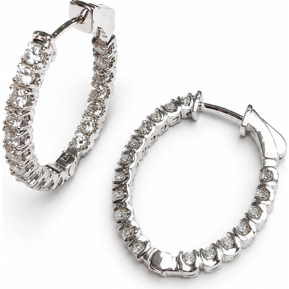 14K White Gold Medium Hoop Earrings with Prong-Set Round Diamonds - 2.16 Carat Total Diamond Weight by Auriventus