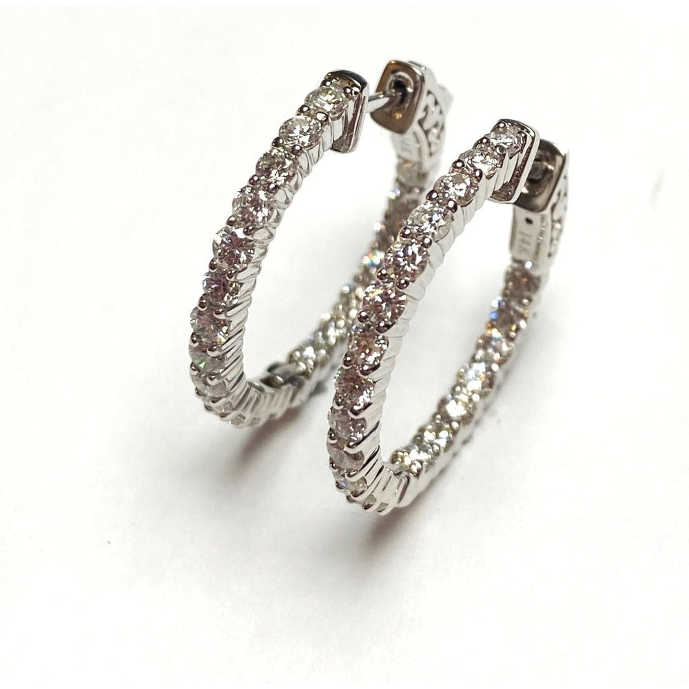 14K White Gold Medium Hoop Earrings with Prong-Set Round Diamonds - 2.30 Carat Total Diamond Weight by Auriventus