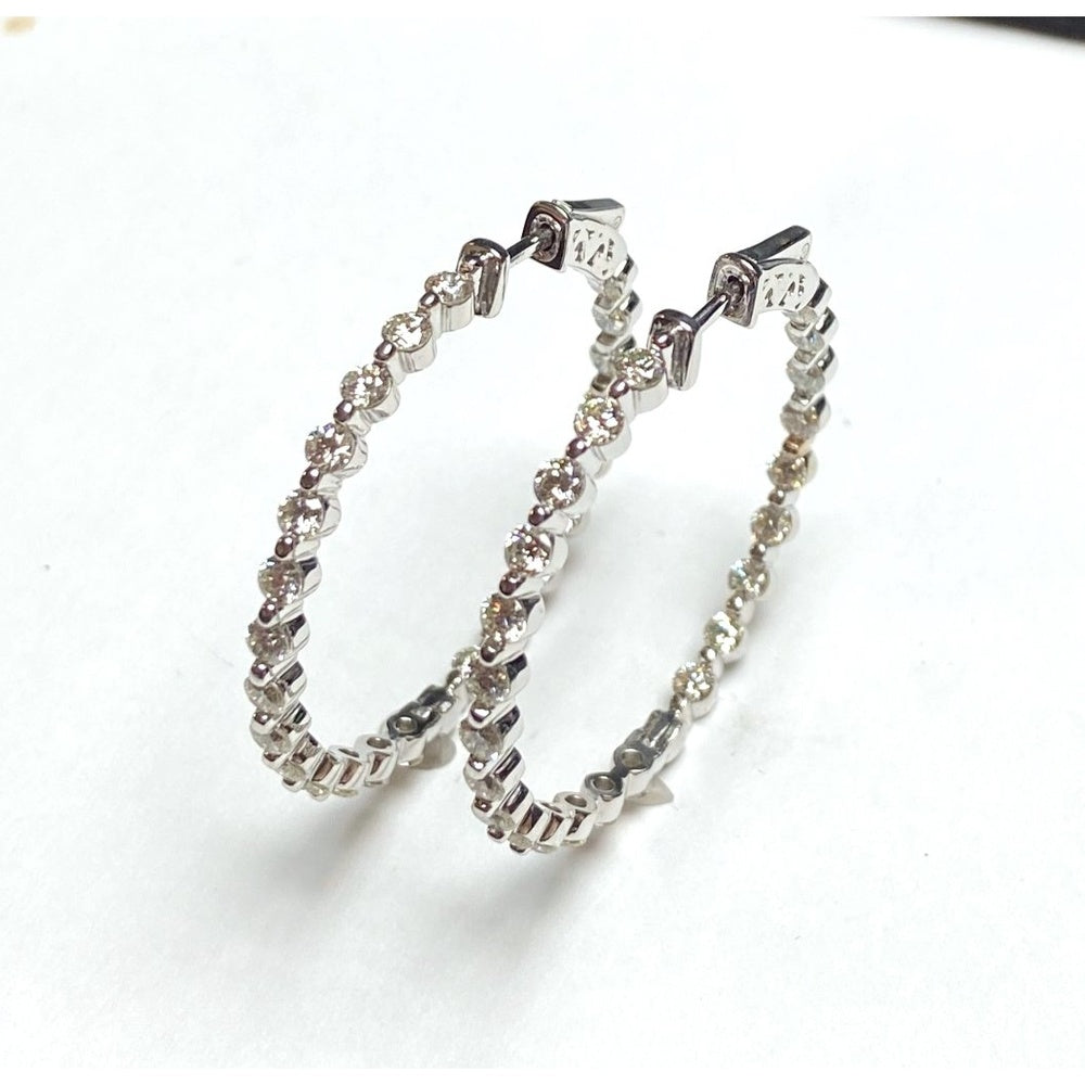 14K White Gold Medium Hoop Earrings with Prong-Set Round Diamonds - 3.36 Carat Total Diamond Weight by Auriventus