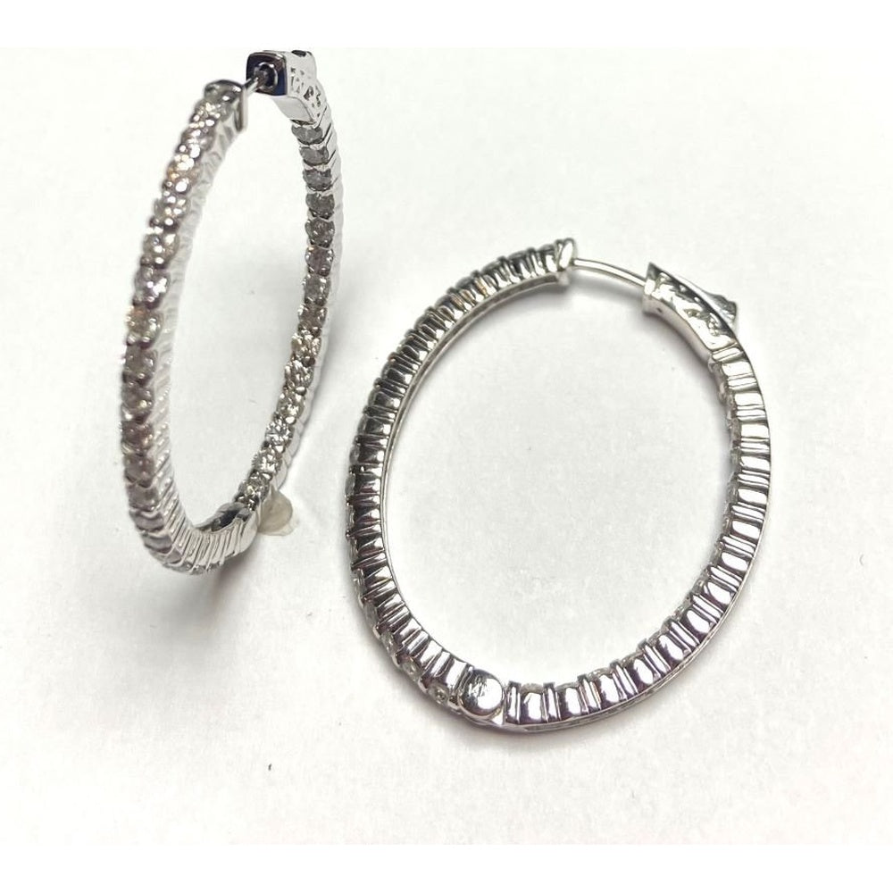 14K White Gold Medium Hoop Earrings with Prong Set Round Diamonds - 3.64 Carat Total Diamond Weight by Auriventus