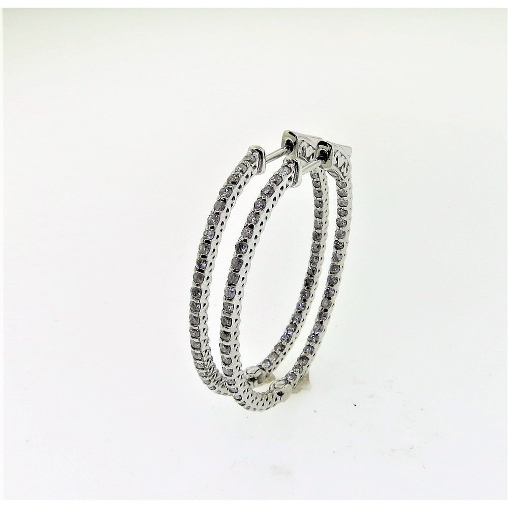 14K White Gold Medium Hoop Earrings with Prong-Set Round Diamonds and Milgrain Detail - 1.79 Carat Total Diamond Weight by Auriventus