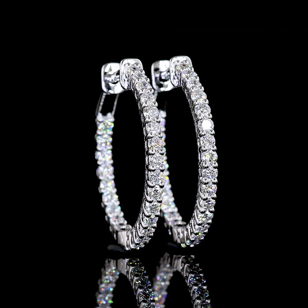 14K White Gold Medium Hoop Earrings with Prong Set Round Lab Diamonds - 1.87 Carats Total Diamond Weight - Covaloro Fine Jewelry