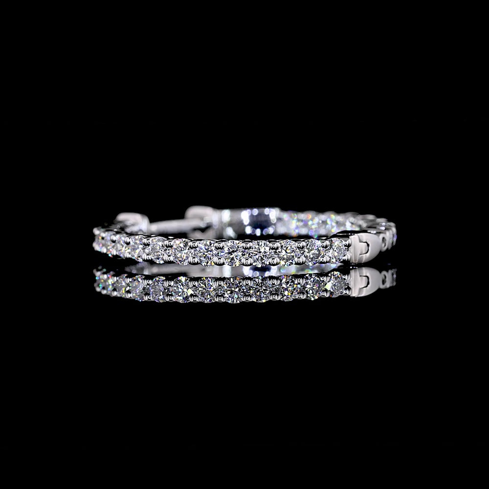 14K White Gold Medium Hoop Earrings with Prong Set Round Lab Diamonds - 1.87 Carats Total Diamond Weight - Covaloro Fine Jewelry