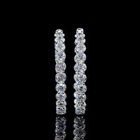 14K White Gold Medium Hoop Earrings with Prong Set Round Lab Diamonds - 10.05 Carat Total Weight - Covaloro Fine Jewelry