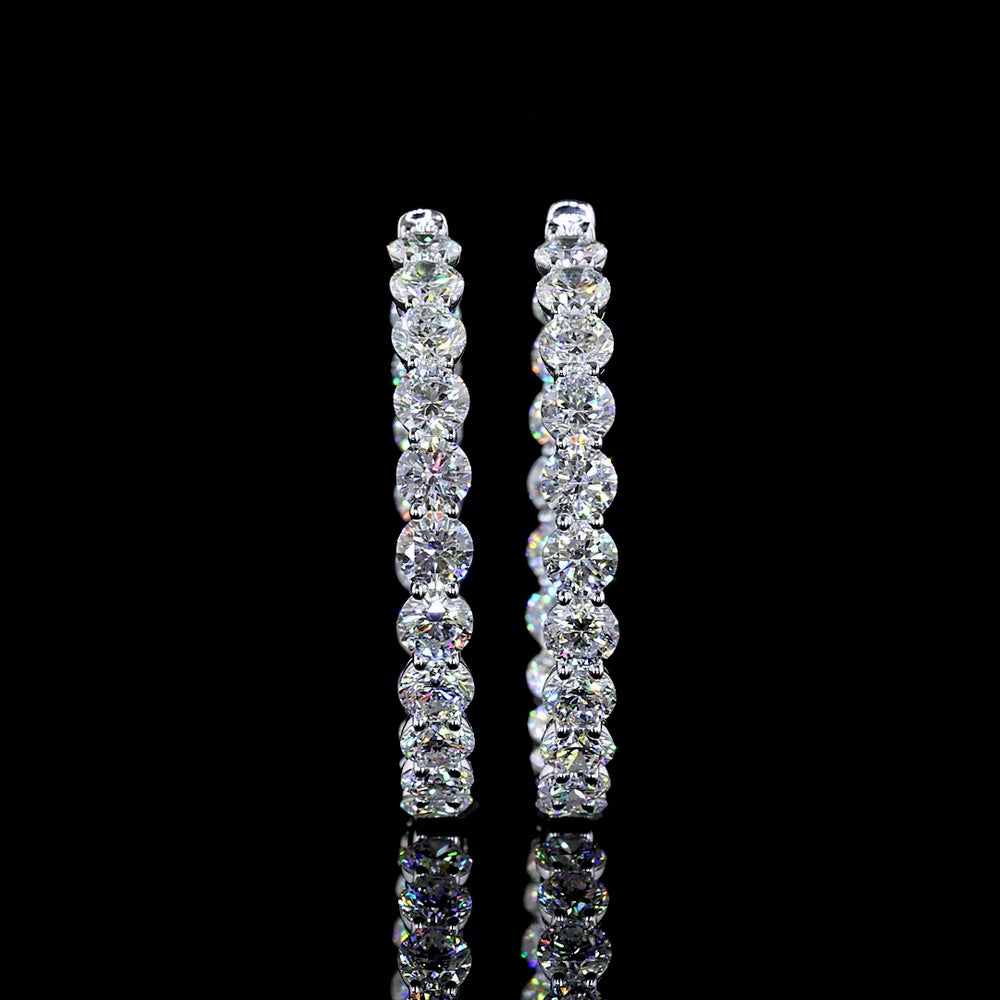 14K White Gold Medium Hoop Earrings with Prong Set Round Lab Diamonds - 10.05 Carat Total Weight - Covaloro Fine Jewelry