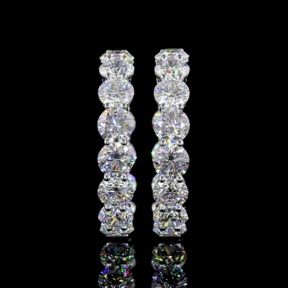 14K White Gold Medium Hoop Earrings with Prong Set Round Lab Diamonds - 12.35 Carat Total Diamond Weight - Covaloro Fine Jewelry