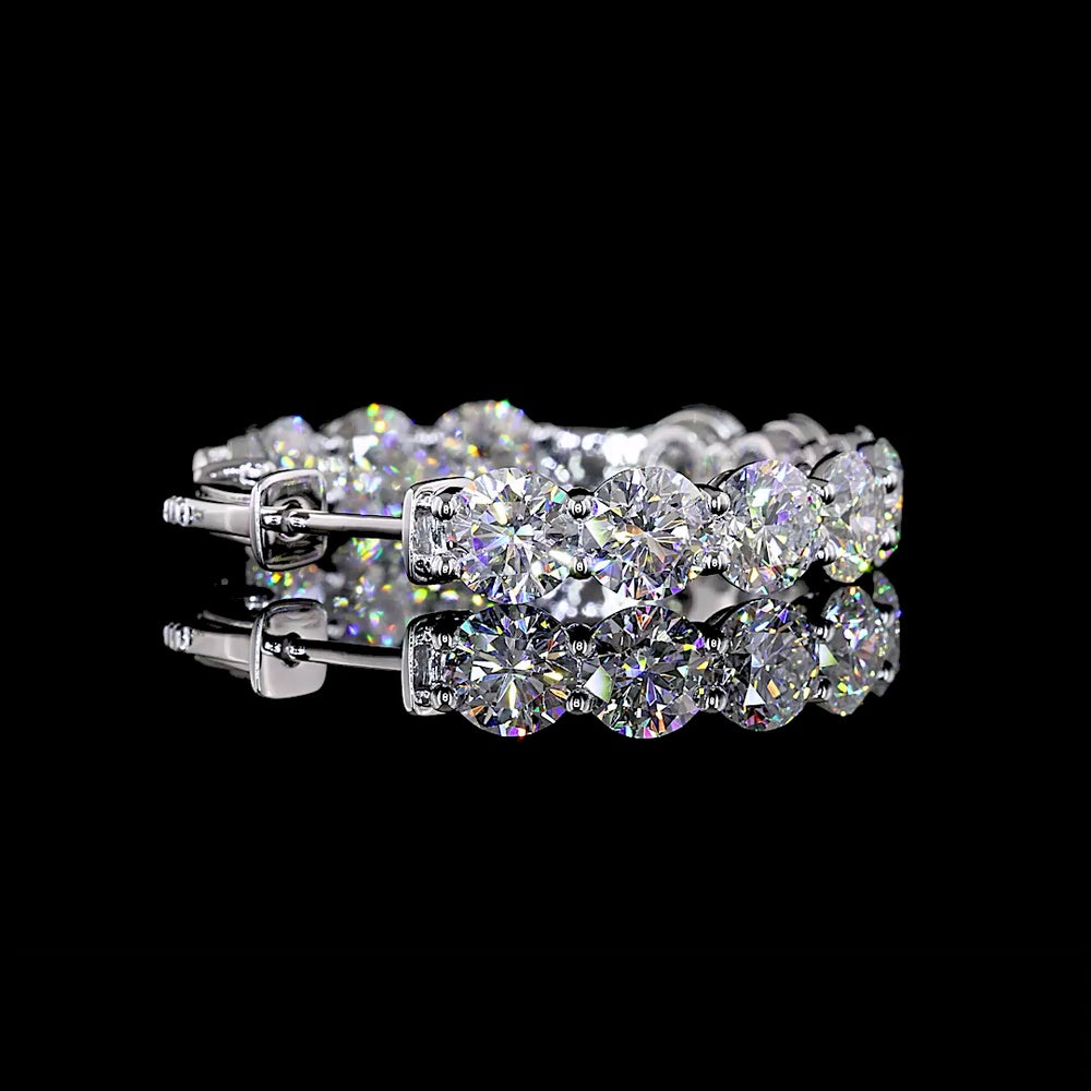 14K White Gold Medium Hoop Earrings with Prong Set Round Lab Diamonds - 12.35 Carat Total Diamond Weight - Covaloro Fine Jewelry
