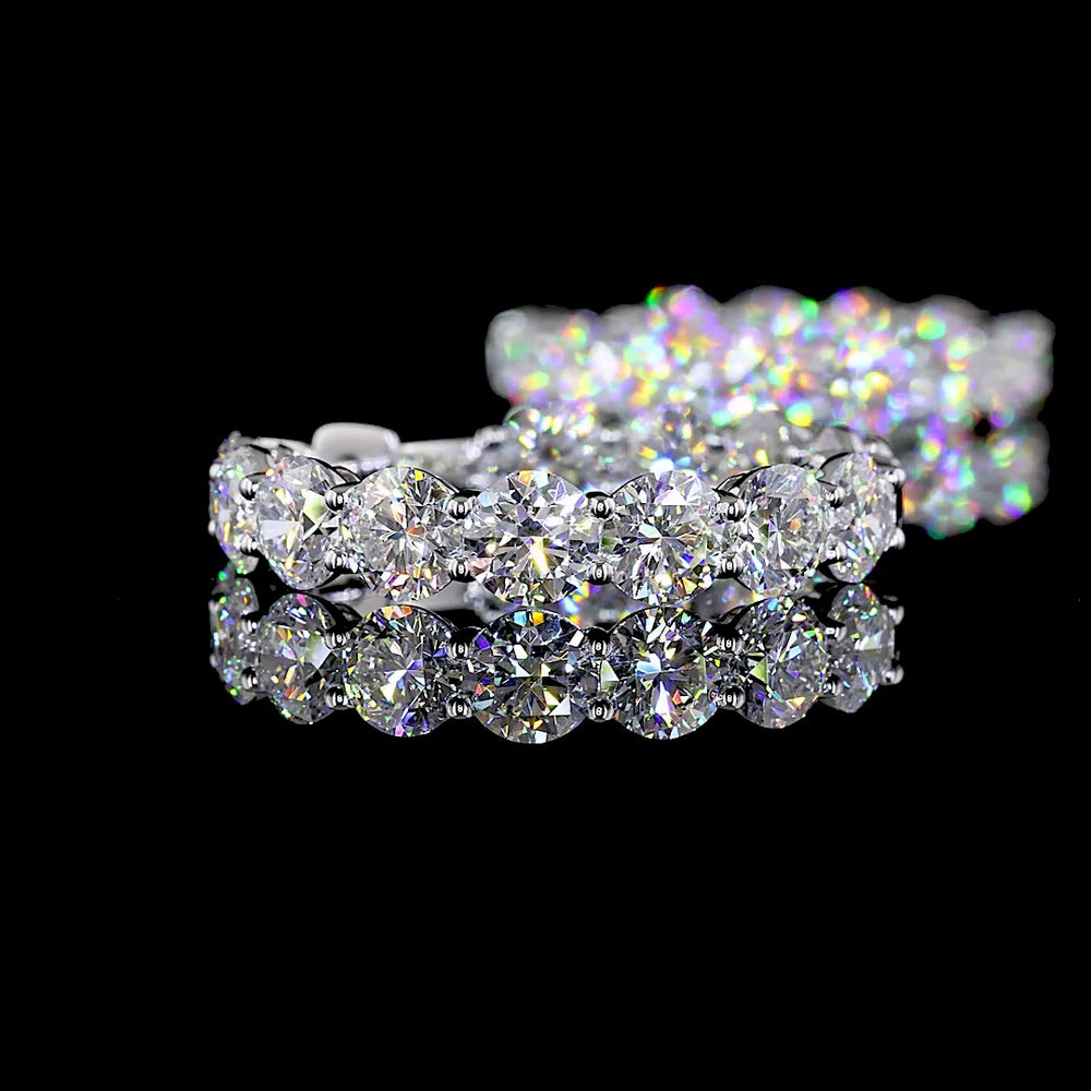 14K White Gold Medium Hoop Earrings with Prong Set Round Lab Diamonds - 12.35 Carat Total Diamond Weight - Covaloro Fine Jewelry