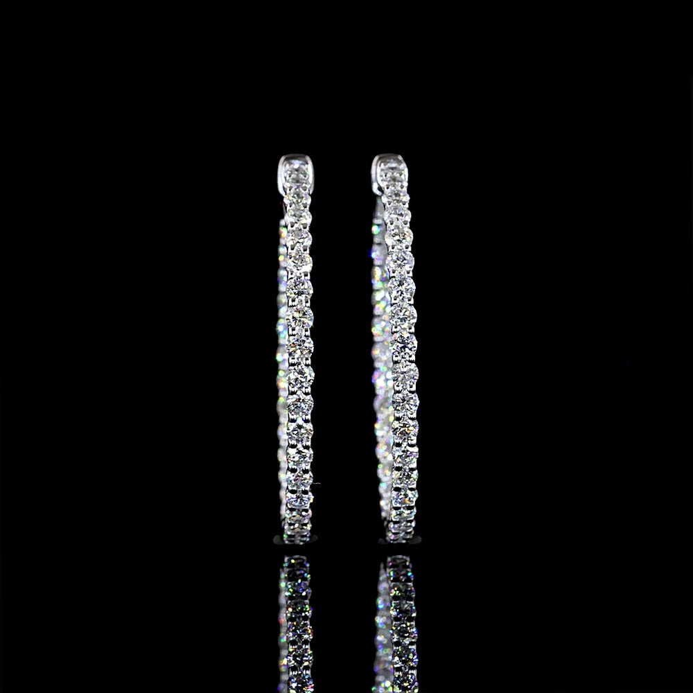 14K White Gold Medium Hoop Earrings with Prong Set Round Lab Diamonds - 2.02 Carat Total Diamond Weight - Covaloro Fine Jewelry