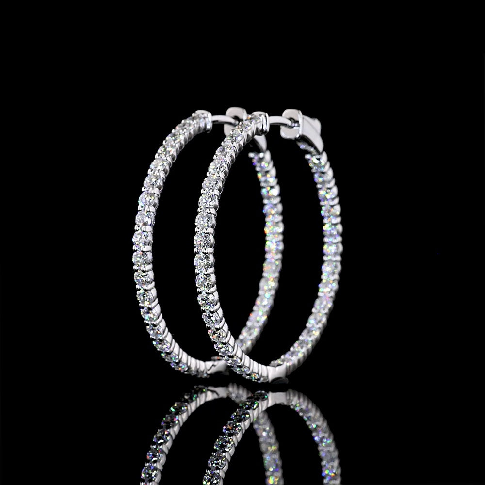 14K White Gold Medium Hoop Earrings with Prong Set Round Lab Diamonds - 2.02 Carat Total Diamond Weight - Covaloro Fine Jewelry
