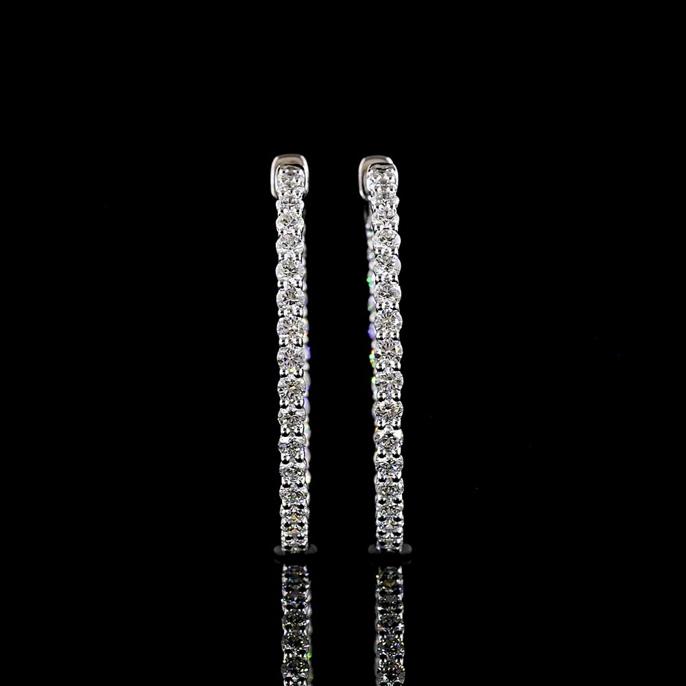 14K White Gold Medium Hoop Earrings with Prong Set Round Lab Diamonds - 2.15 Carats Total Diamond Weight - Covaloro Fine Jewelry