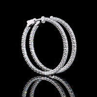 14K White Gold Medium Hoop Earrings with Prong Set Round Lab Diamonds - 2.88 Carats Total Diamond Weight - Covaloro Fine Jewelry