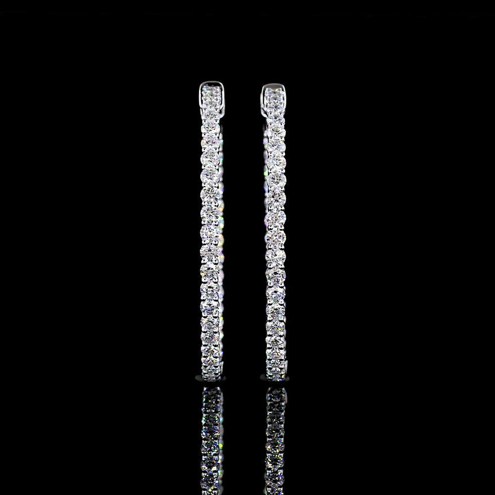 14K White Gold Medium Hoop Earrings with Prong Set Round Lab Diamonds - 2.88 Carats Total Diamond Weight - Covaloro Fine Jewelry