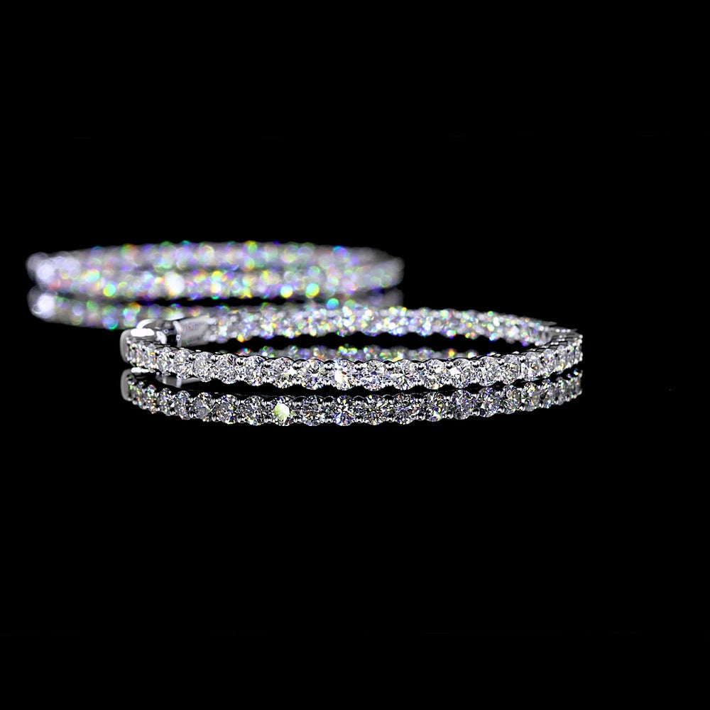 14K White Gold Medium Hoop Earrings with Prong Set Round Lab Diamonds - 2.88 Carats Total Diamond Weight - Covaloro Fine Jewelry