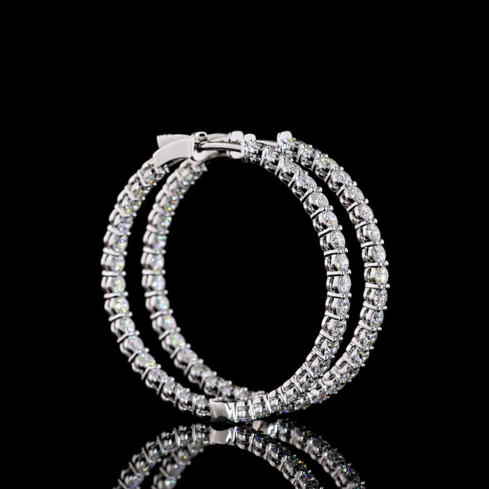 14K White Gold Medium Hoop Earrings with Prong Set Round Lab Diamonds - 3.87 Carats Total Diamond Weight - Covaloro Fine Jewelry