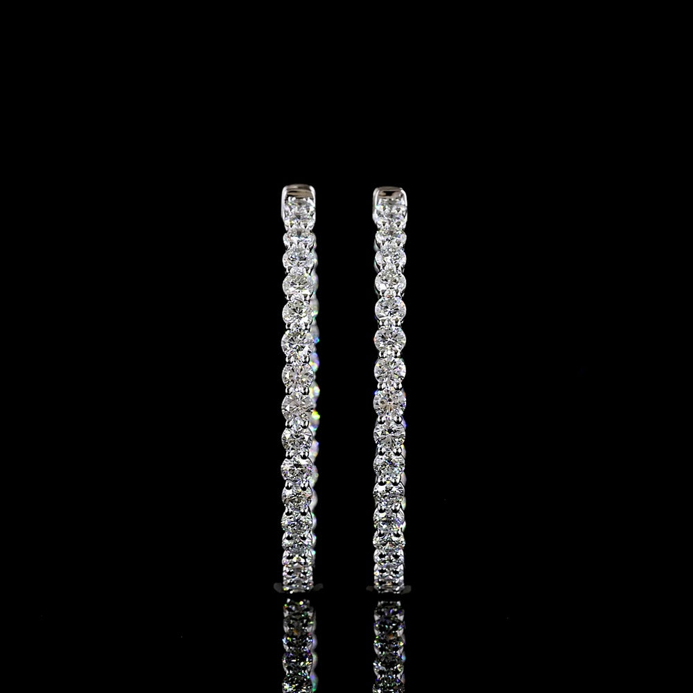 14K White Gold Medium Hoop Earrings with Prong Set Round Lab Diamonds - 3.90 Carats Total Diamond Weight (1.95 Carats per earring) - Covaloro Fine Jewelry