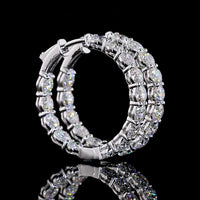 14K White Gold Medium Hoop Earrings with Prong Set Round Lab Diamonds - 5.20 Carat Total Diamond Weight - Covaloro Fine Jewelry