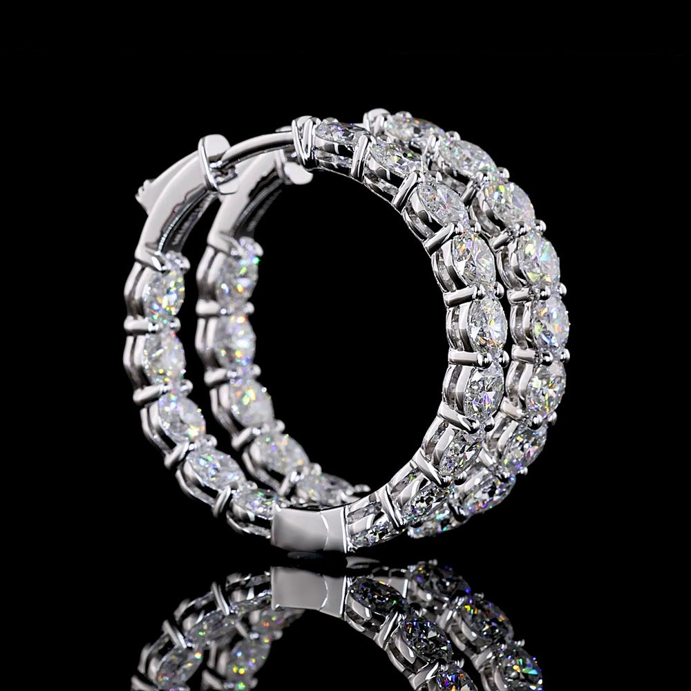 14K White Gold Medium Hoop Earrings with Prong Set Round Lab Diamonds - 5.20 Carat Total Diamond Weight - Covaloro Fine Jewelry