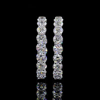 14K White Gold Medium Hoop Earrings with Prong Set Round Lab Diamonds - 5.20 Carat Total Diamond Weight - Covaloro Fine Jewelry