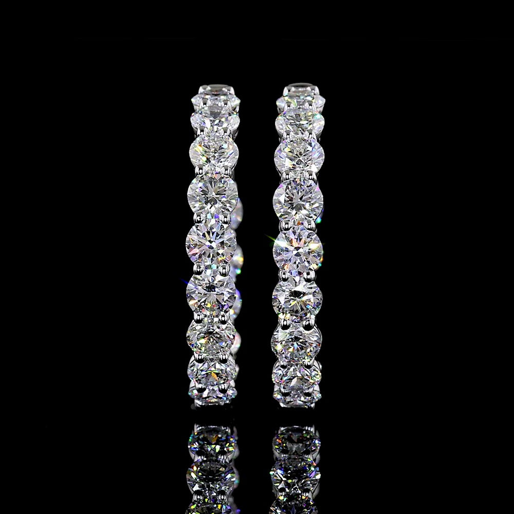 14K White Gold Medium Hoop Earrings with Prong Set Round Lab Diamonds - 5.20 Carat Total Diamond Weight - Covaloro Fine Jewelry