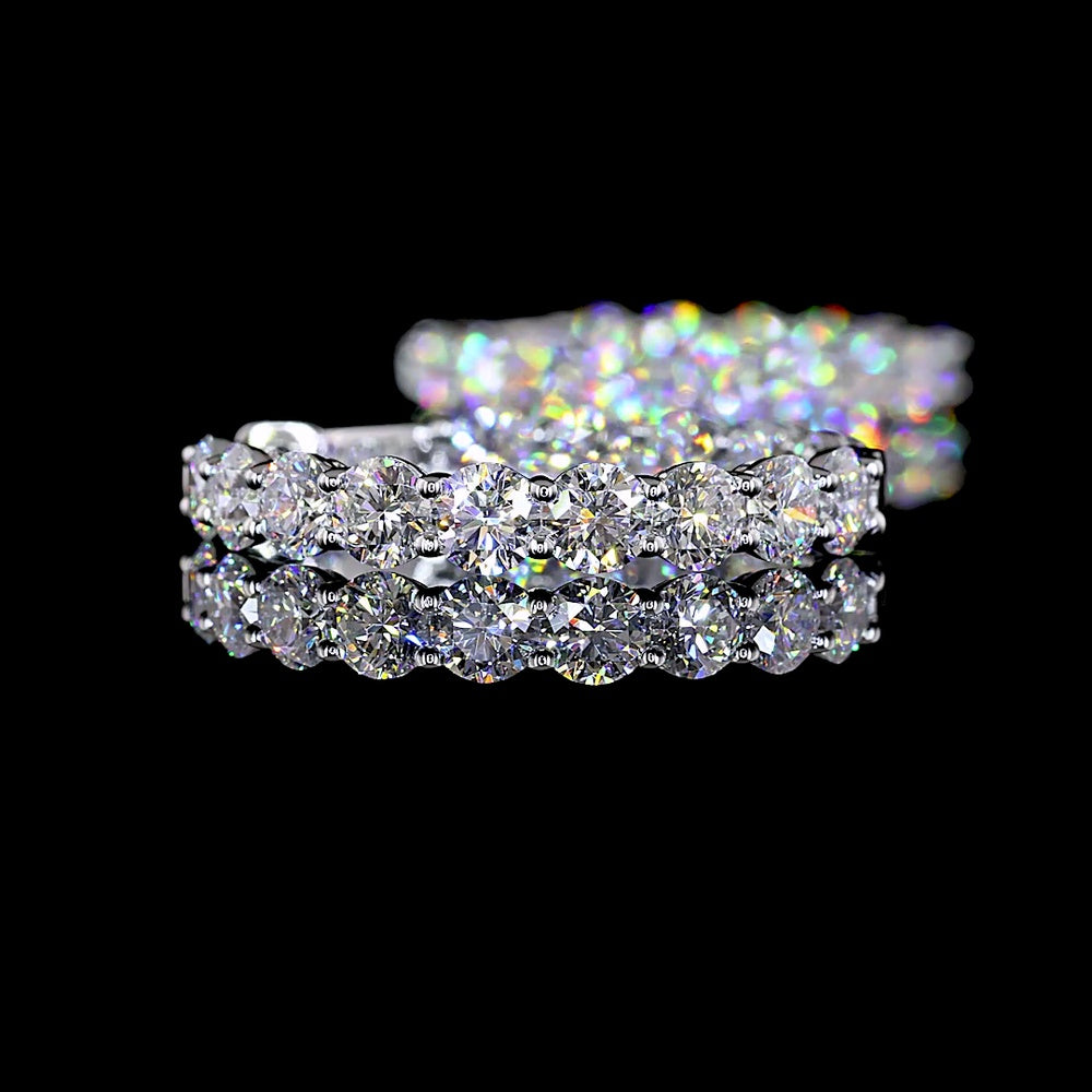 14K White Gold Medium Hoop Earrings with Prong Set Round Lab Diamonds - 5.20 Carat Total Diamond Weight - Covaloro Fine Jewelry