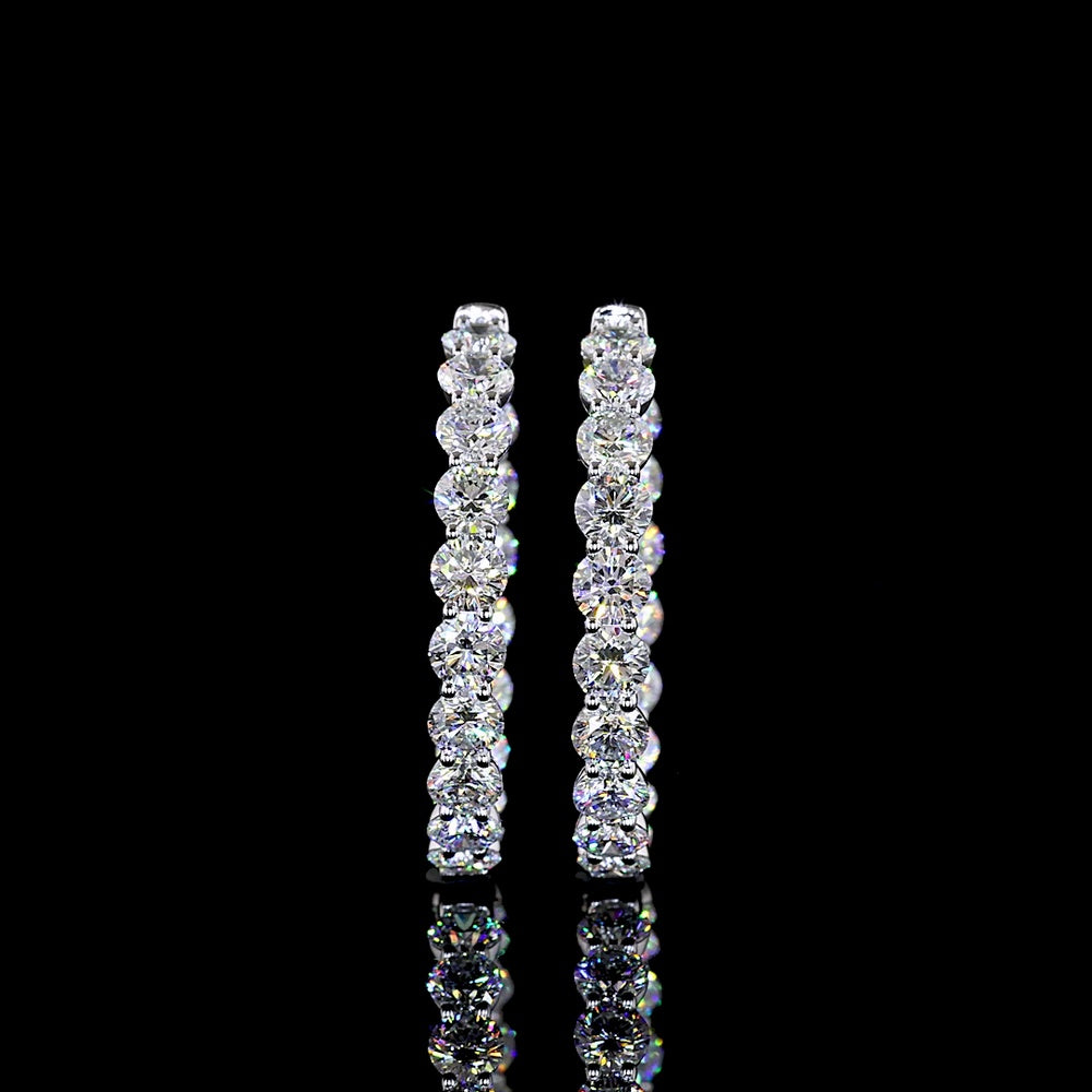 14K White Gold Medium Hoop Earrings with Prong-Set Round Lab Diamonds - 7.46 Carat Total Diamond Weight - Covaloro Fine Jewelry