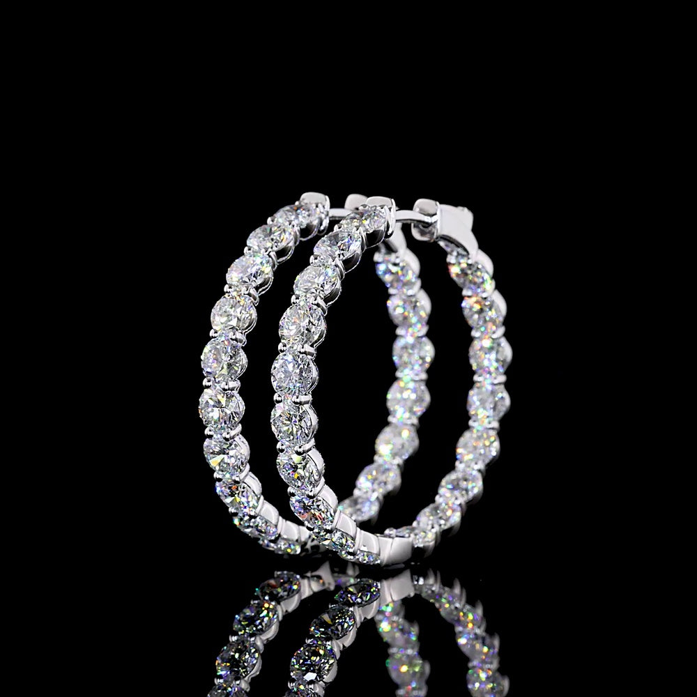 14K White Gold Medium Hoop Earrings with Prong-Set Round Lab Diamonds - 7.46 Carat Total Diamond Weight - Covaloro Fine Jewelry