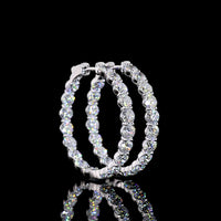 14K White Gold Medium Hoop Earrings with Prong-Set Round Lab Diamonds - 7.46 Carat Total Diamond Weight - Covaloro Fine Jewelry
