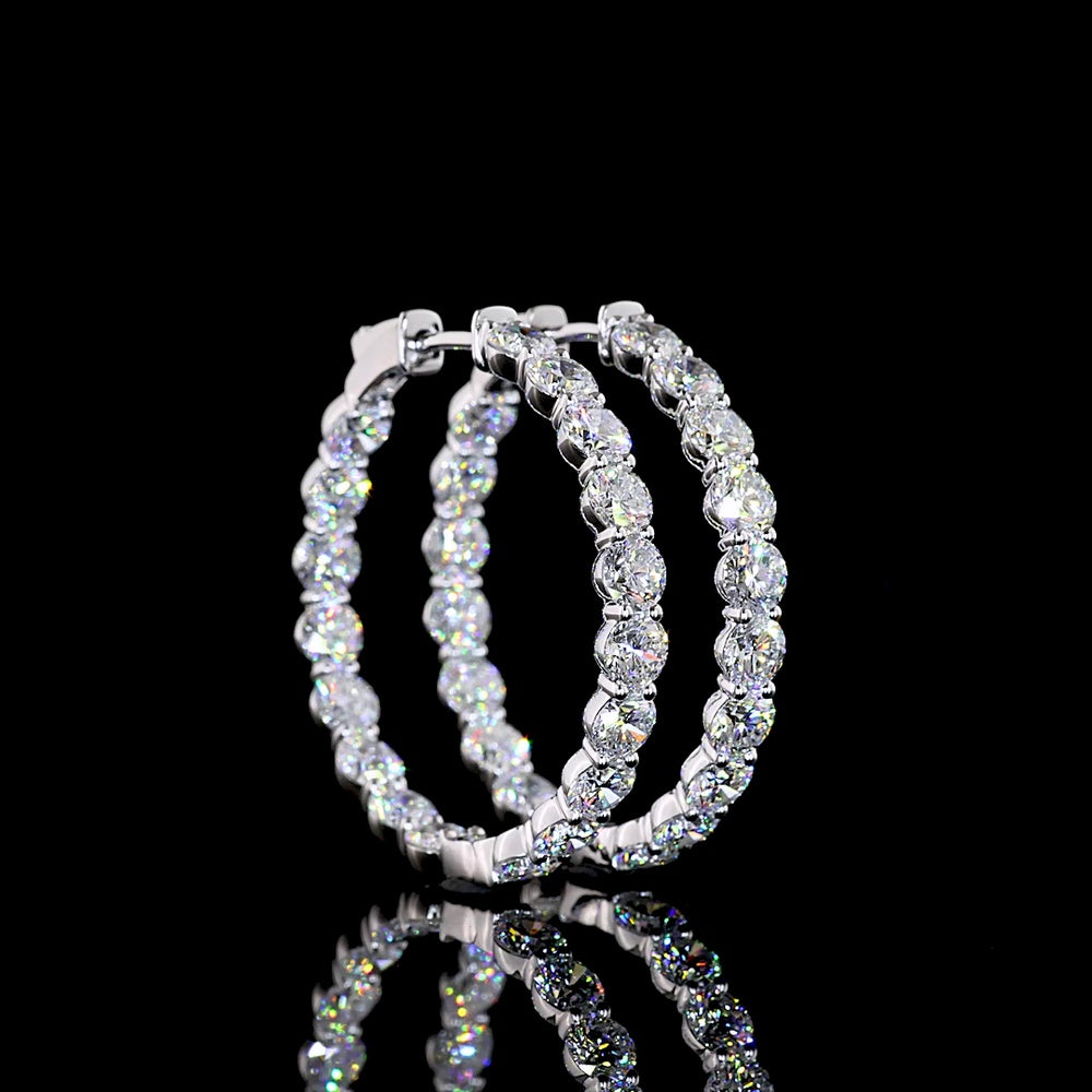 14K White Gold Medium Hoop Earrings with Prong-Set Round Lab Diamonds - 7.46 Carat Total Diamond Weight - Covaloro Fine Jewelry
