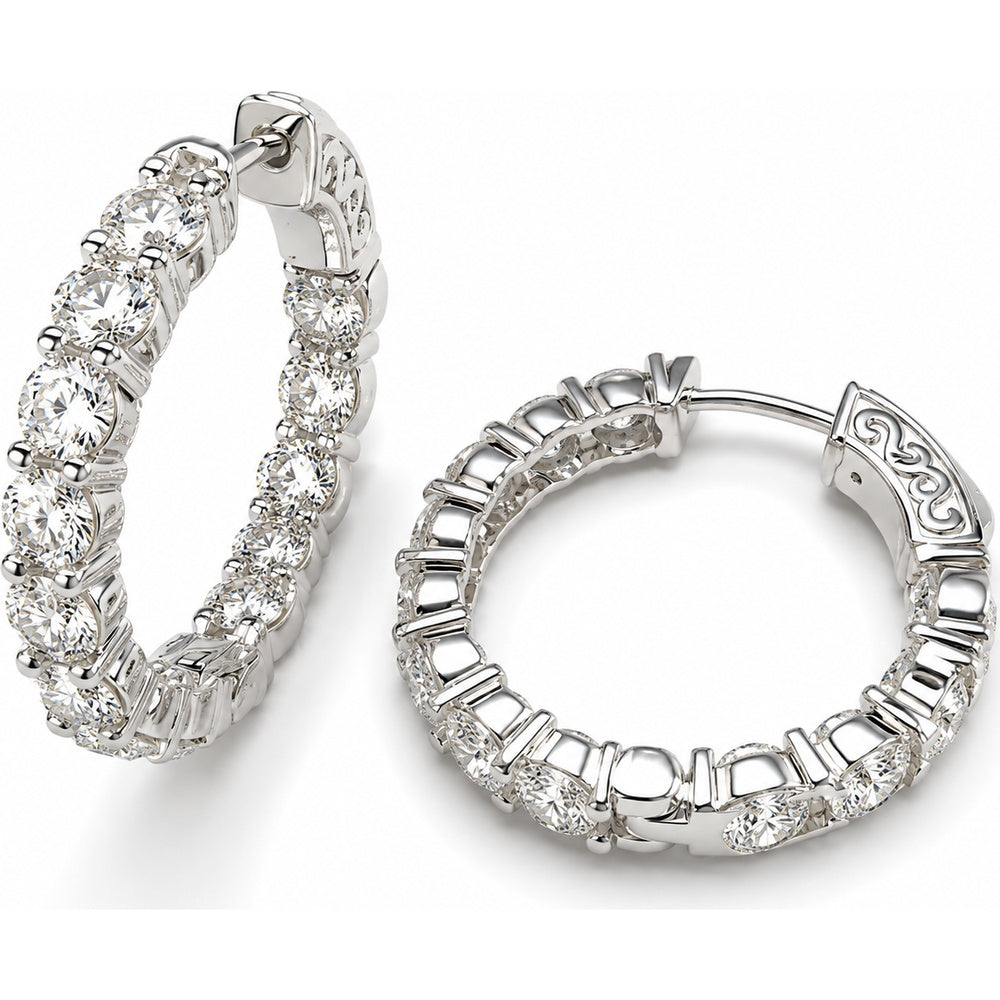 14K White Gold Medium Hoop Earrings with Prong-Set Round Lab Grown Diamonds - 3.72 Carat Total Diamond Weight by Auriventus