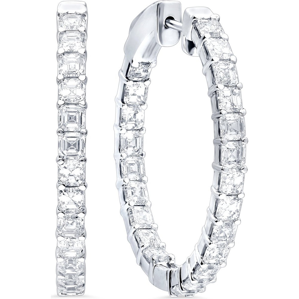 14K White Gold Medium Hoop Earrings with Prong Set Square Cut Diamonds - 5.51 Carat Total Diamond Weight by Auriventus