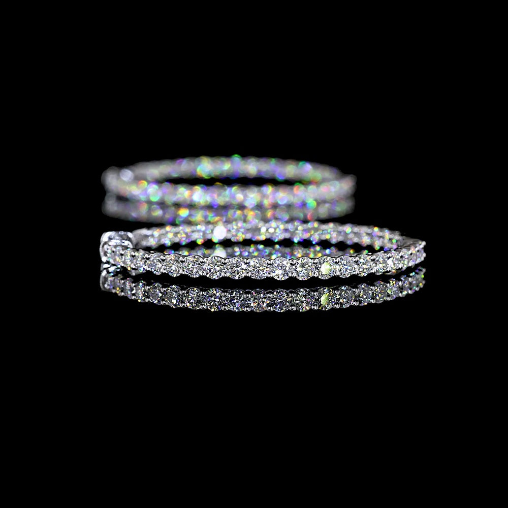 14K White Gold Medium Hoop Earrings with Round Brilliant Cut Lab Diamonds - 2.91 Carats Total Diamond Weight - Covaloro Fine Jewelry