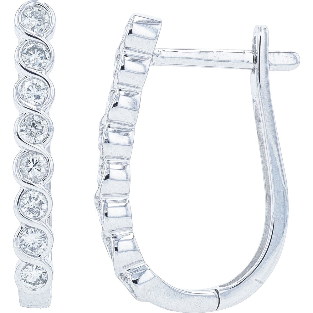 14K White Gold Medium Hoop Earrings with Serpentine Bezel-Set Round Diamonds - 0.37 Carat Total Diamond Weight