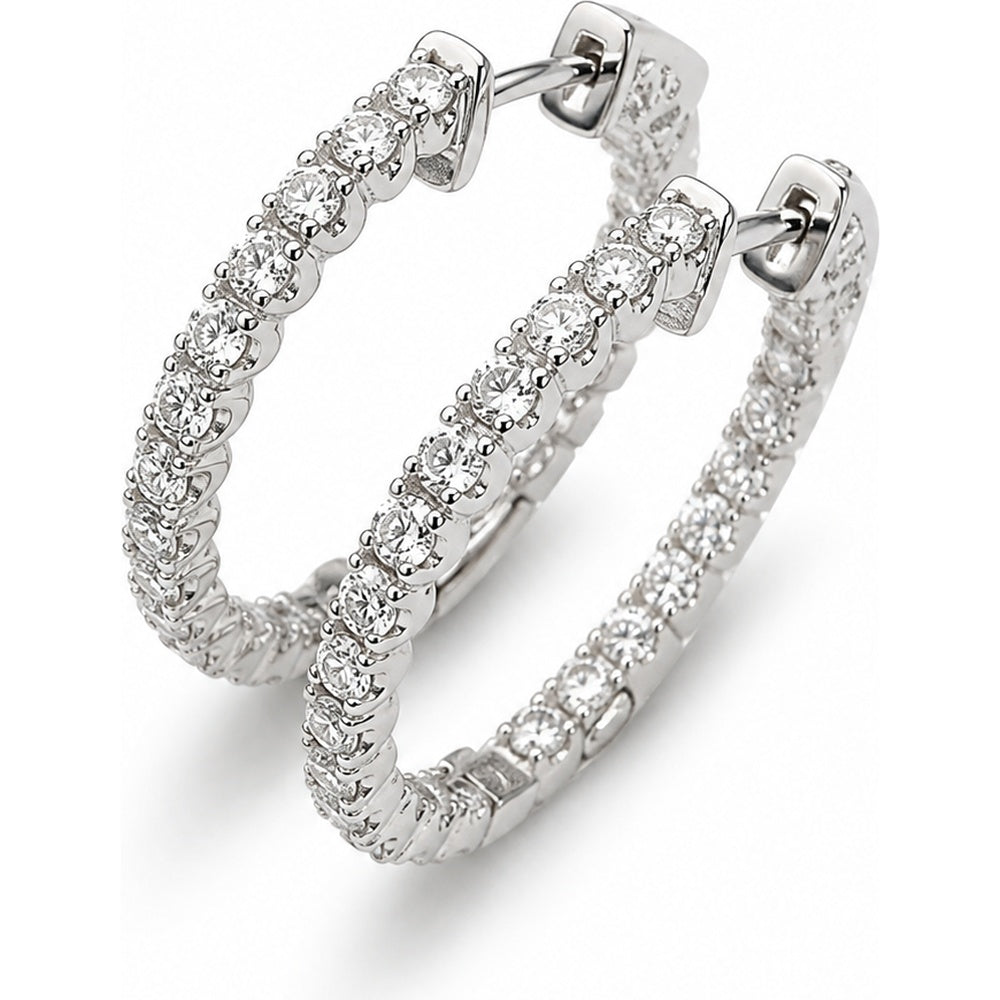 14K White Gold Medium Hoop Earrings with Shared Prong Set Round Diamonds - 1.81 Carat Total Diamond Weight by Auriventus